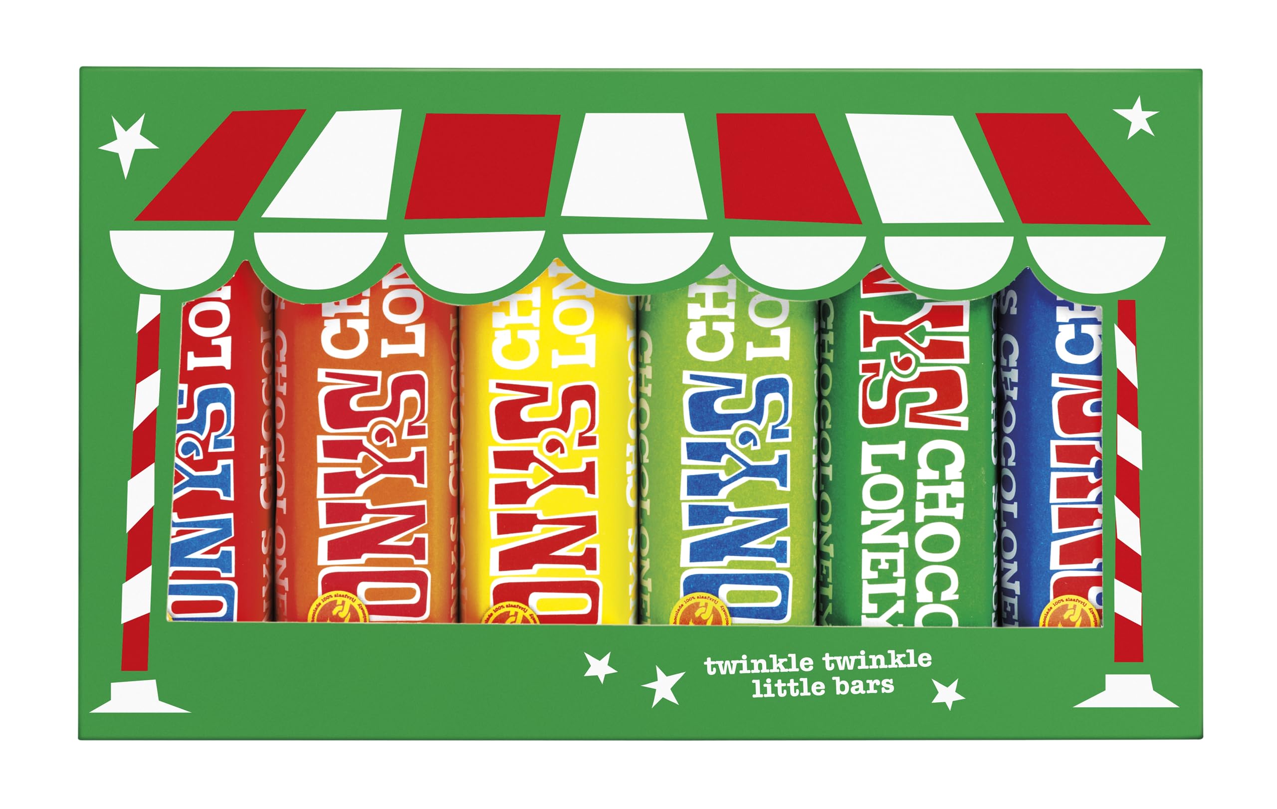 Tony's Chocolonely Rainbow Tasting Pack Christmas Edition - Small Chocolate Bars - Gifting Package - 6 Different Flavours - Dark and Milk Chocolate Gift - Sweets To Share - Belgian Fairtrade Chocolate
