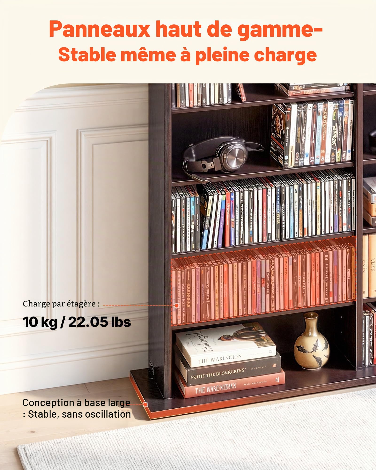 VEVOR Bibliothèque Étagère, Meuble de Rangement Multimédia à 8 Niveaux 70x30x140 cm, Armoire Bibliothèque pour CD, DVD, Livres, Jeux, Collections, Étagères Réglables pour Bureau Chambre Salon Marron