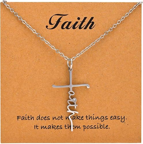 TempBeau Collar de cruz de fe para mujer collar de acero inoxidable con dije de cruz de circonita cúbica collar de cadena O de 177 pulgadas regalo