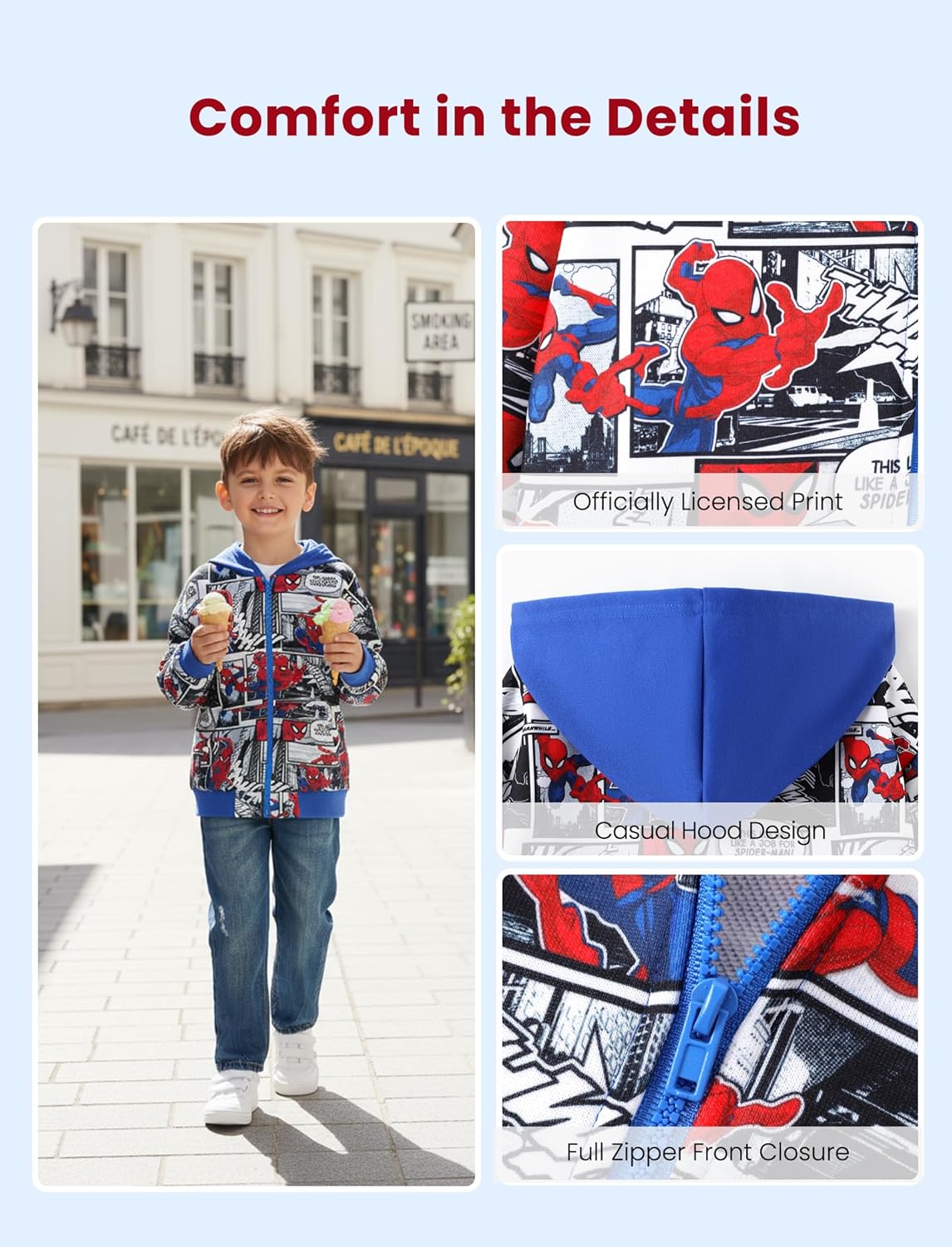 Marvel Zip Up Hoodie Spiderman Hooded Sweatshirt Lightweight Cardigan Spider-Verse Venom Outfit Toddler Boy Girl Kids 2-12Y - Image 5