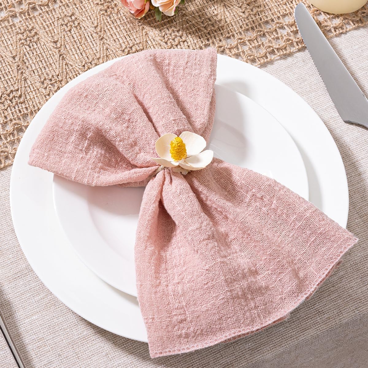 MLMW Lot de 10 serviettes en tissu, linge de table d'été, serviettes lavables, pour mariage, fête, fête prénatale, enterrement de vie de jeune fille, anniversaire, fête prénatale, rose, 42 x 42 cm