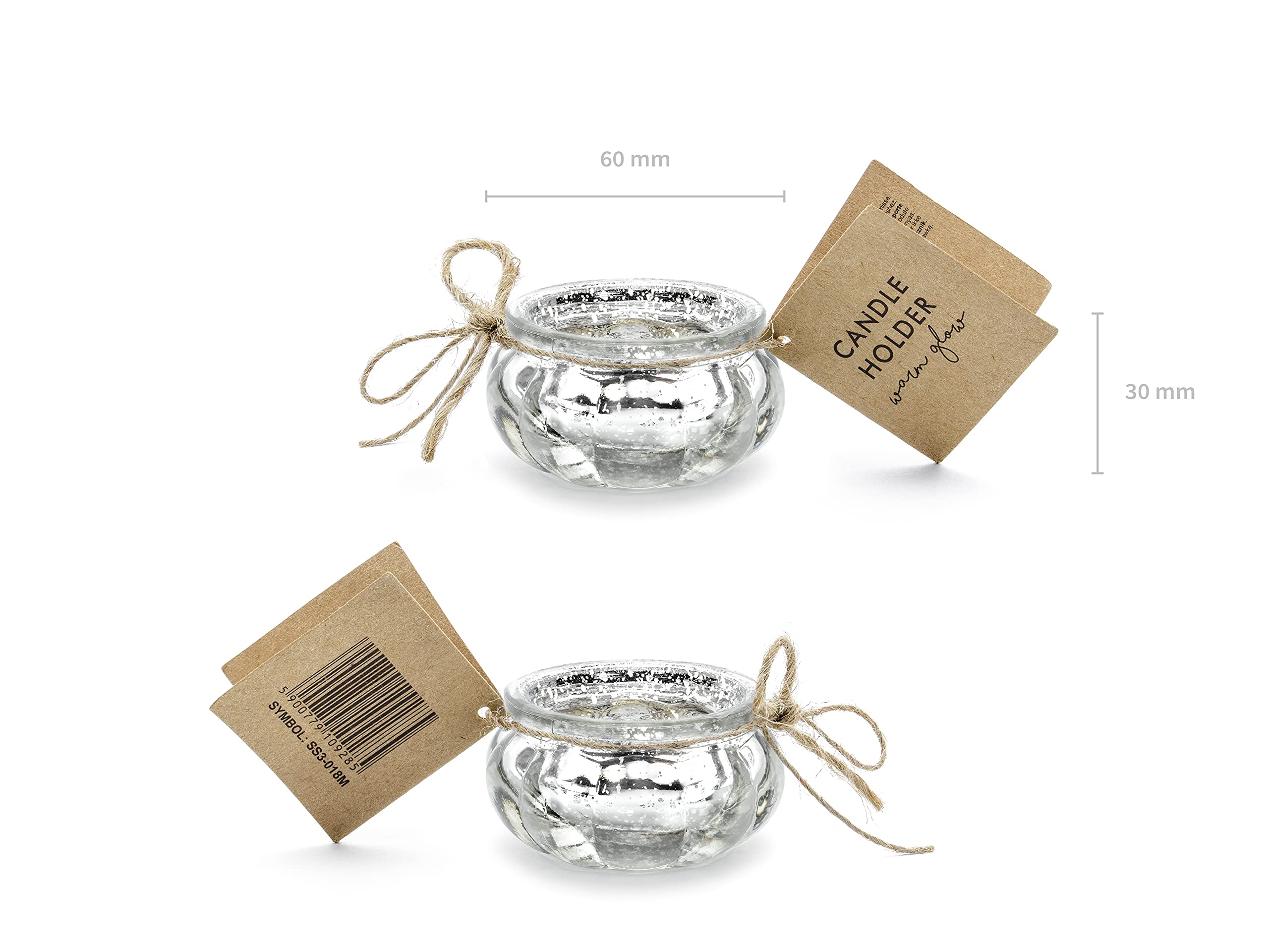 Theelichtglazen, 6 x 3 cm, kaarsenhouder, windlicht, kaarsenglas, set van 4 stuks, bruiloft, Kerstmis, tafeldecoratie, zilver/vintage theelikhouder van glas in chique rustieke look, 4 stuks