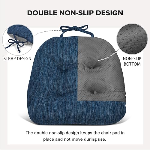 Miniatura 4 de baibu Juego de 2 almohadillas de metal para sillas de comedor de 14 x 14 pulgadas con lazos, cojines súper suaves para sillas de cocina, cojines