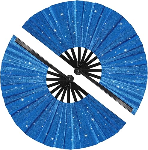 Miniatura 7 de Paquete de 2 abanicos de mano plegables grandes, abanicos de tela retro vintage de tela de nailon, ventilador de mano chino de Kung Fu Tai Chi para