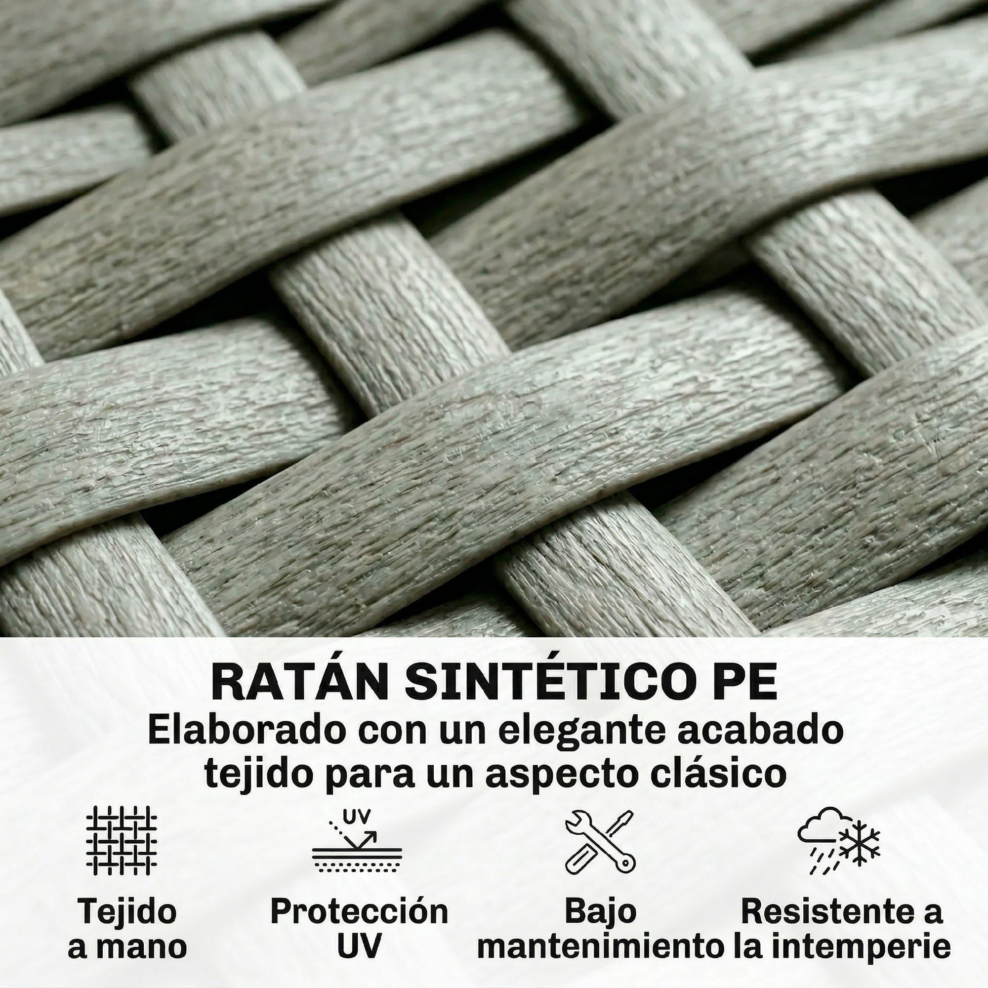 Outsunny Conjunto de Jardín de Ratán de 3 Piezas Respaldo Ajustable Gris | de Terraza, Conjunto Jardín Exterior, Incluye Cojines, Sofá de 3 Plazas, Sofá de 2 Plazas, Mesa de Madera Plástico