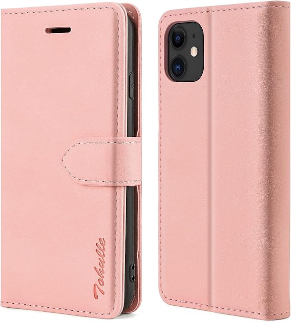 TOHULLE Case for iPhone 11, Premium Leather Wallet Case with Card Holder Kickstand Magnetic Closure Flip Folio Case Cover Compatible with iPhone 11 (6.1 Inch) - Rose Gold