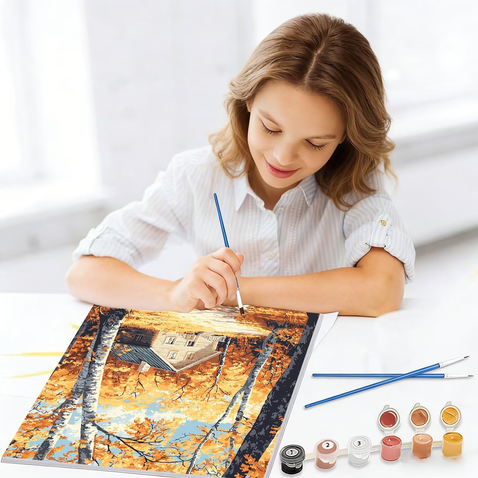 Malowanie według liczb dla dorosłych, 90 x 120 cm zestaw do malowania po numerach jesień dla dorosłych początkujących, Paint by Numbers z pędzlami akrylowymi pigmentowymi rysunkami, dekoracja domu