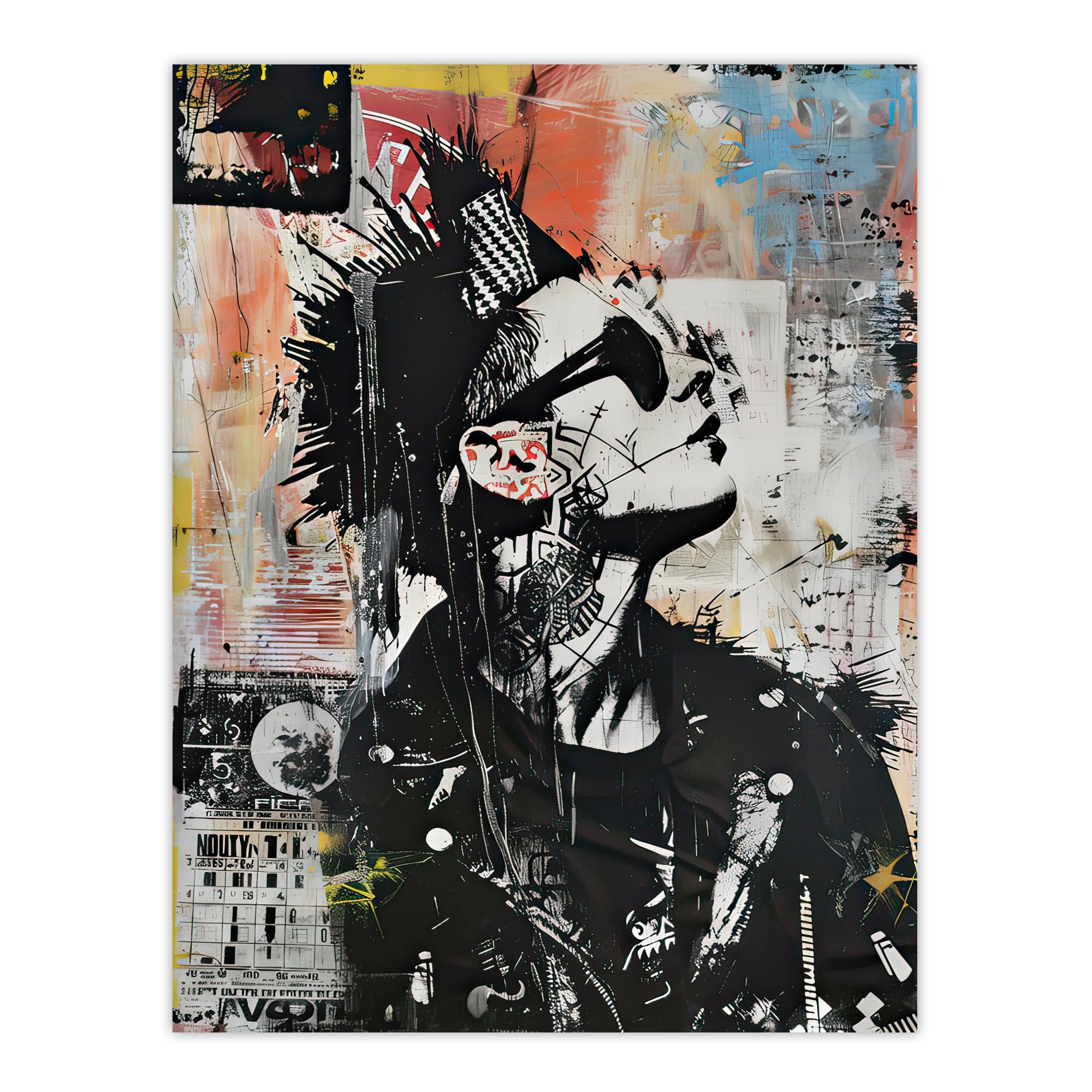 Artery8 Punk Portrait Street Art Mohawk Bold Anarchy Living Room Extra Large XL Wall Art Poster Print
