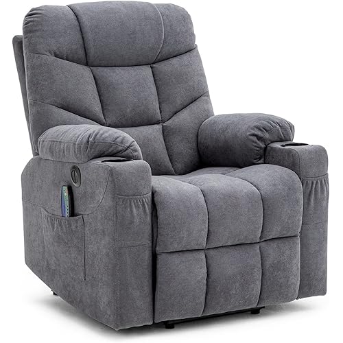 DBM Power Lift Recliner Chair with Heated and Vibration Massage for Elderly, Electric Recliner Sofa with USB Port, Cup Holders & 2 Sides Pockets for Living Room (Blue)