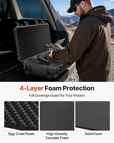 Miniatura 40 de VEVOR Rifle Case, Rifle Hard Case with 4 Layers Fully-protective Foams, Lockable Hard Gun Case with Wheels, IP67 Waterproof & Crushproof, for Rifles