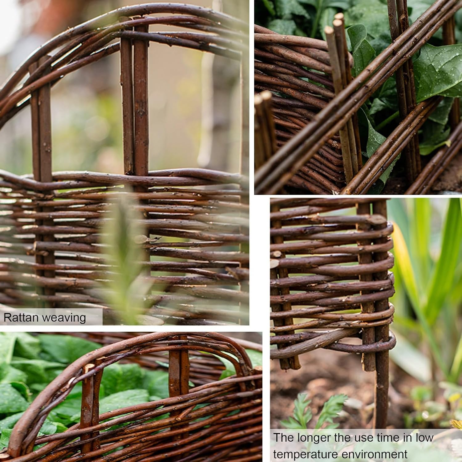 Natural Woven Willow Edging, Landscape Edging Border, Decorative Rattan Weaving Garden Picket Fence for Lawn Edging Flower Bed, 13.77 Tall(D,39.37x13.77in/5pcs)