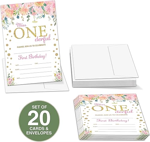 Miniatura 2 de Onederful - Invitaciones para fiesta de primer cumpleaños para niñas, suministros para fiestas de cumpleaños temáticas de Miss Onederful,