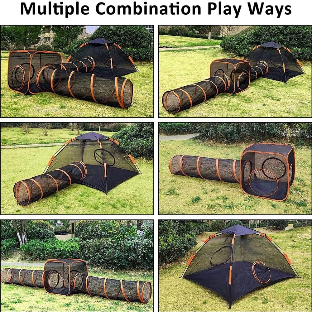 Tente for Chat, maisonnette Tunnel for Chats et Chiens, Parc for Chat avec Tunnel, Tente Portable for Animaux, Parc en Maille for Chats, Lapins, furets et Petits Animaux