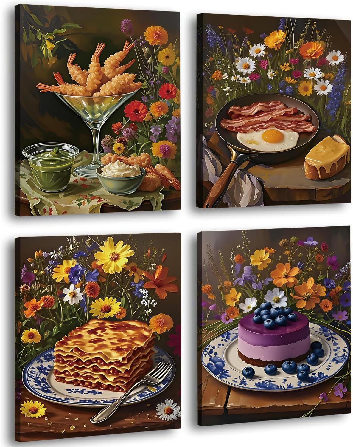 Juego de 4 impresiones artísticas enmarcadas para pared, estética vintage, decoración de pared de cocina, juego de 4 (8 x 10 pulgadas) divertidas