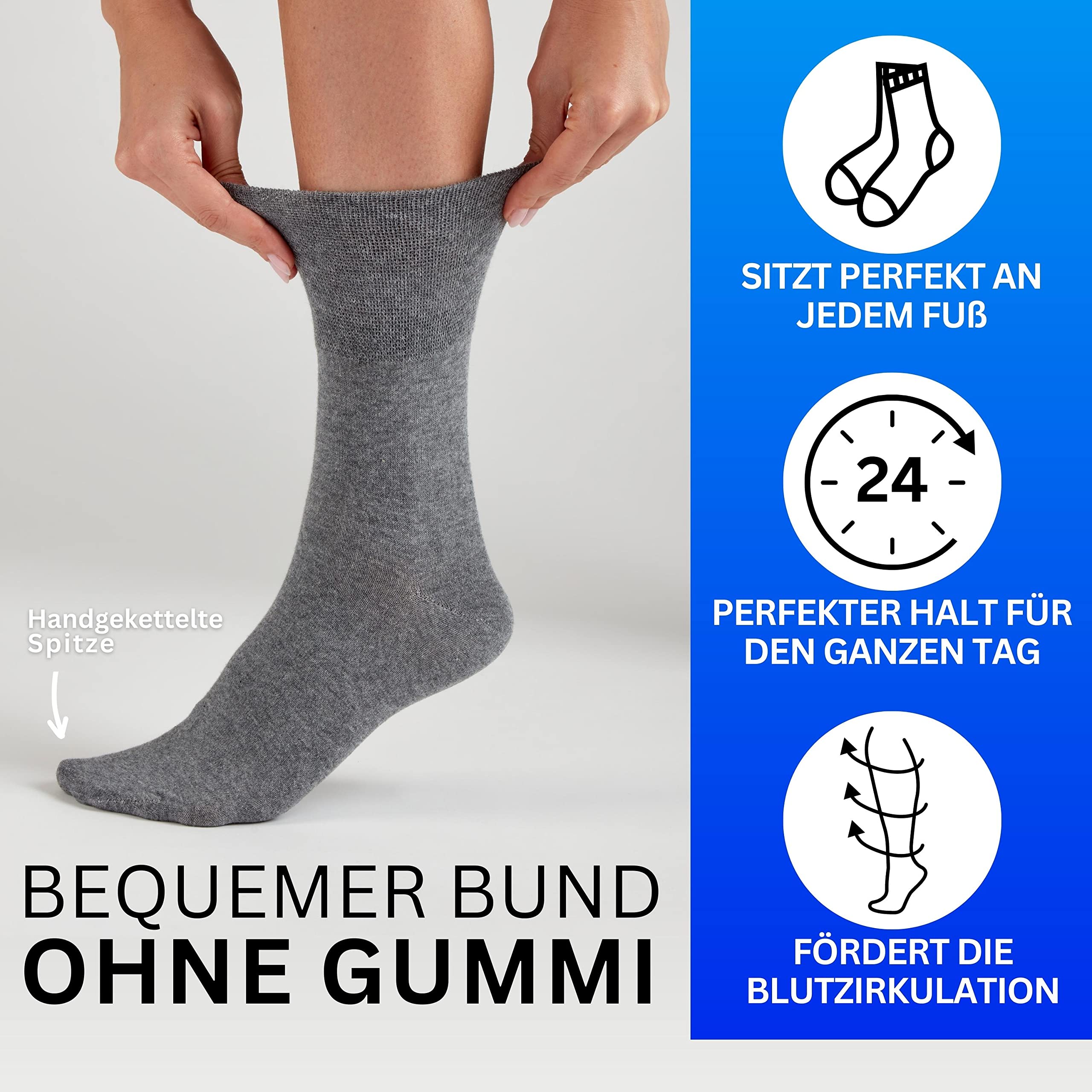 Calcetines para diabéticos (6 pares) sin cintura elástica, con 97% algodón, para hombre y mujer, sin costuras molestas, calcetines diabéticos sin cintura