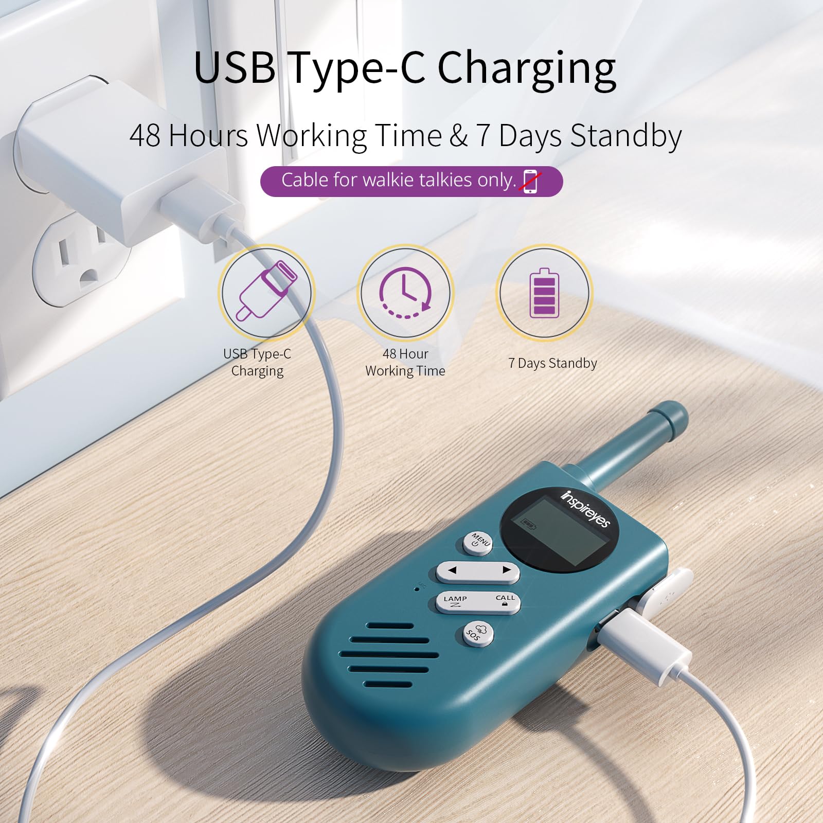 Inspireyes Walkie-Talkie Bambini Ricaricabili, 48 Ore di Orario di Lavoro, 3 Chilometri di Lungo Raggio, Regali di Compleanno per Ragazzi Ragazze, Giocattoli da Esterno per Bambini di 3-12 Anni