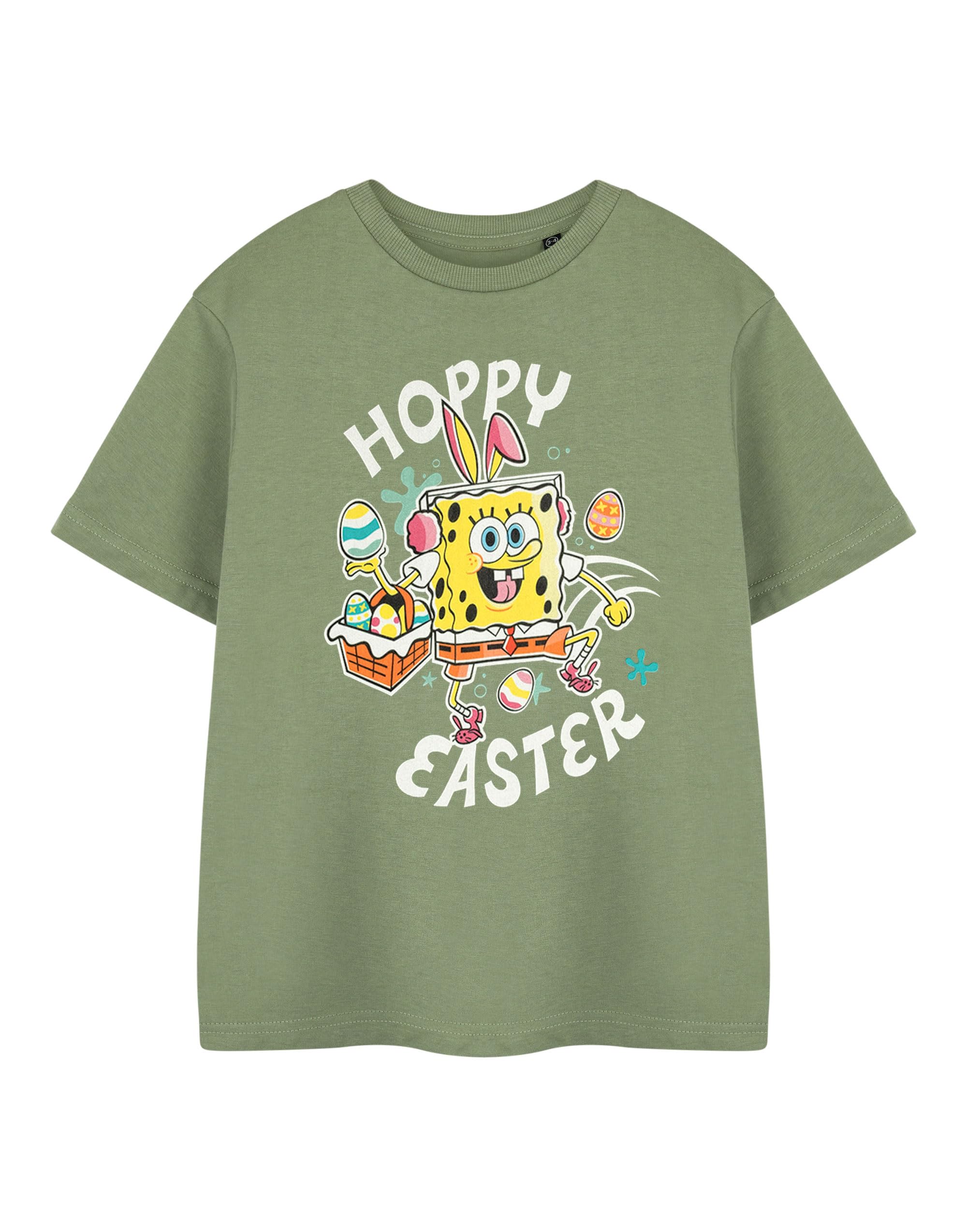 Vanilla Underground Unisex Green Spongebob Squarepants Kids Hoppy Easter Short Sleeved T-Shirt - 13-14 Years