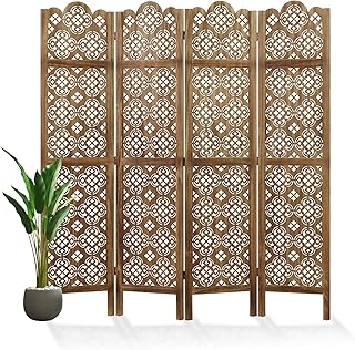 68.9Inch Folding Room Divider, 4 Panels Wood Carved Privacy Screens - Ideal Decorative Partition for Home, Office, Restaurant, Bedroom (Dark Brown)