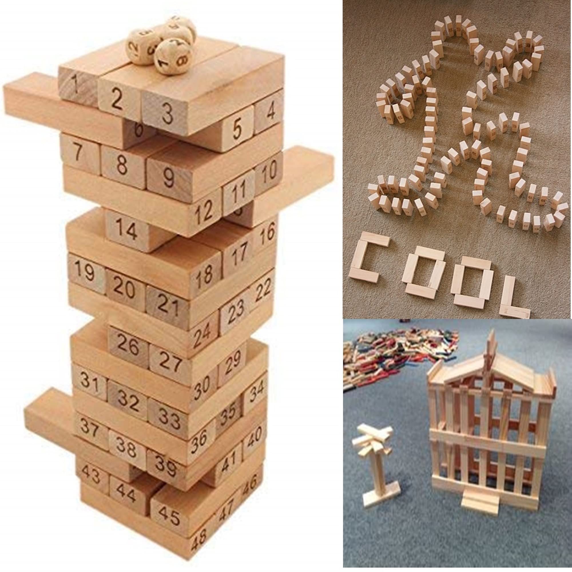 FRATELLI Tumbling Tower Customizable Numbered Wooden Blocks with 4 Dices, Stacking Game for kids/Adults Game - 48 Pieces (B078G66LRH) Amazon Price History, Amazon Price Tracker