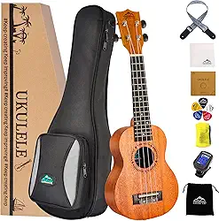 EastRock Ukulele Soprano Concert Ukulele Conjunto de Ukelele de 53 cm para crianças iniciantes e adultos com alça de afinador de saco pano de limpeza palhetas de ukulele cordas de carbono (soprano,