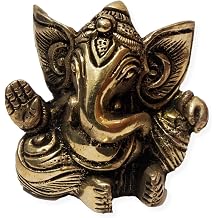 athizay Brass Ganesha God Idols Small for Prayer Room | Living Room | Gifting Antique Gold Finish Small Ganesh Statues for Home and Office Antique Ganesha 5.5 CM