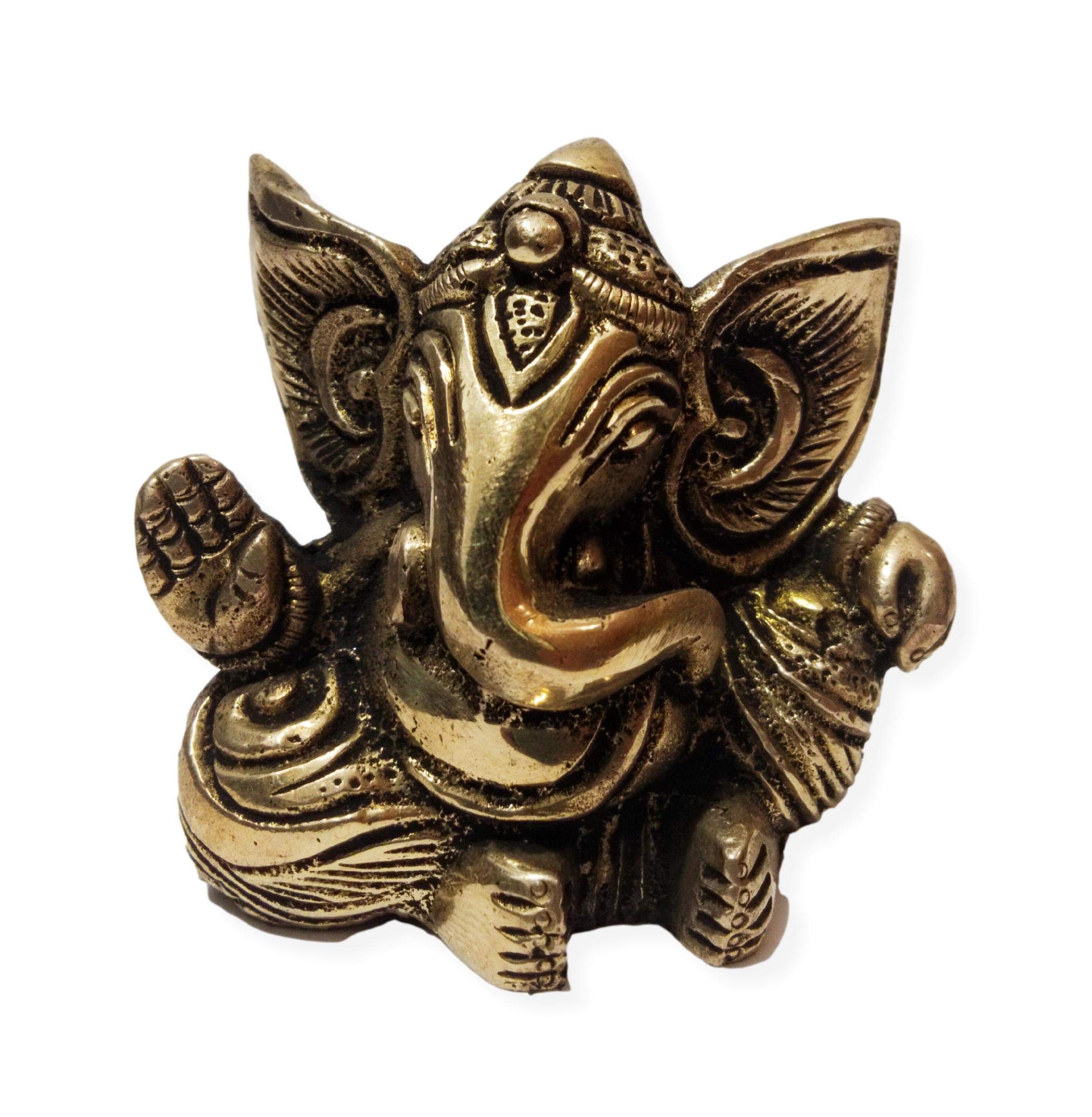 athizay Brass Ganesha God Idols Small for Prayer Room | Living Room | Gifting Antique Gold Finish Small Ganesh Statues for Home and Office (Antique Ganesha 5.5 CM)