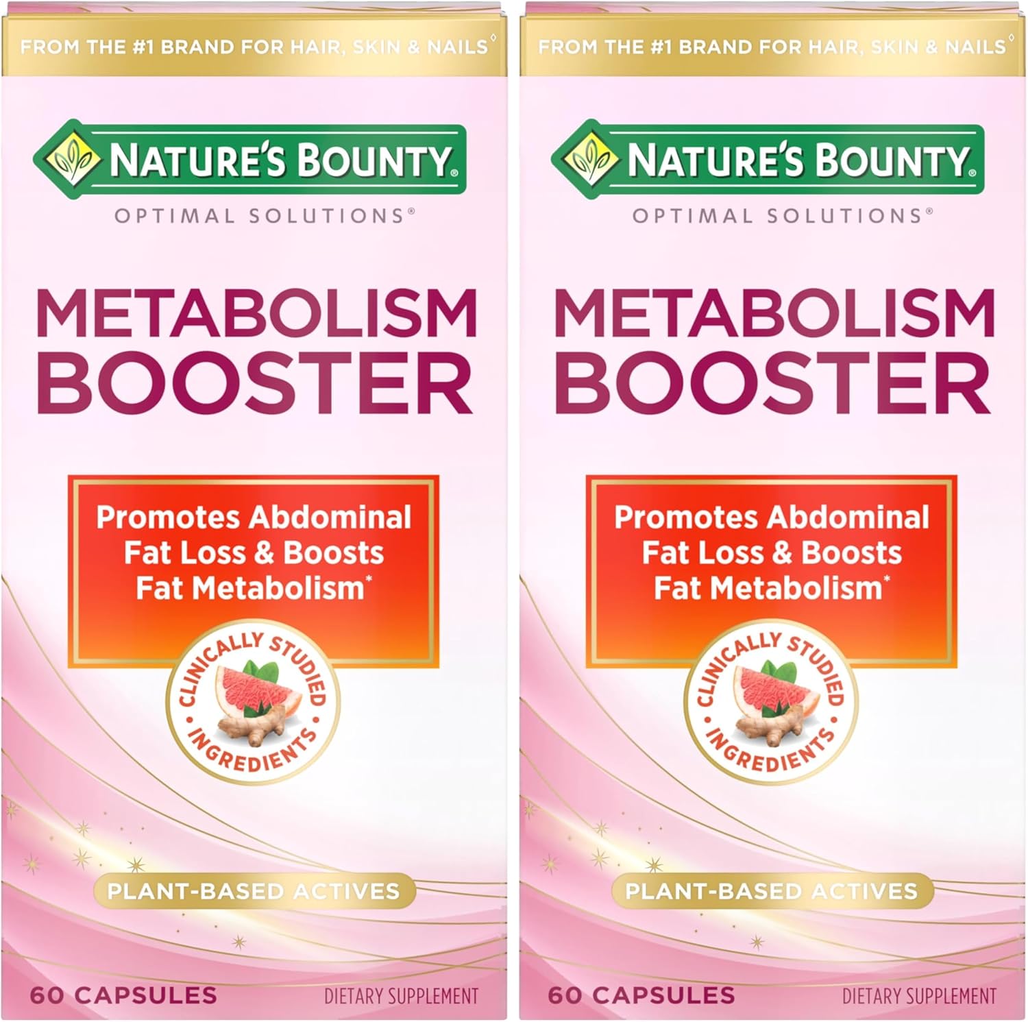 Nature's Bounty Optimal Solutions Metabolism Booster Supplement, Boosts Fat Metabolism, Promotes Abdominal Fat Loss, with Citrus Extracts and Black Ginger, 60 Capsules (Pack of 2)