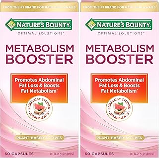 Nature's Bounty Optimal Solutions Metabolism Booster Supplement, Boosts Fat Metabolism, Promotes Abdominal Fat Loss, with Citrus Extracts and Black Ginger, 60 Capsules (Pack of 2)