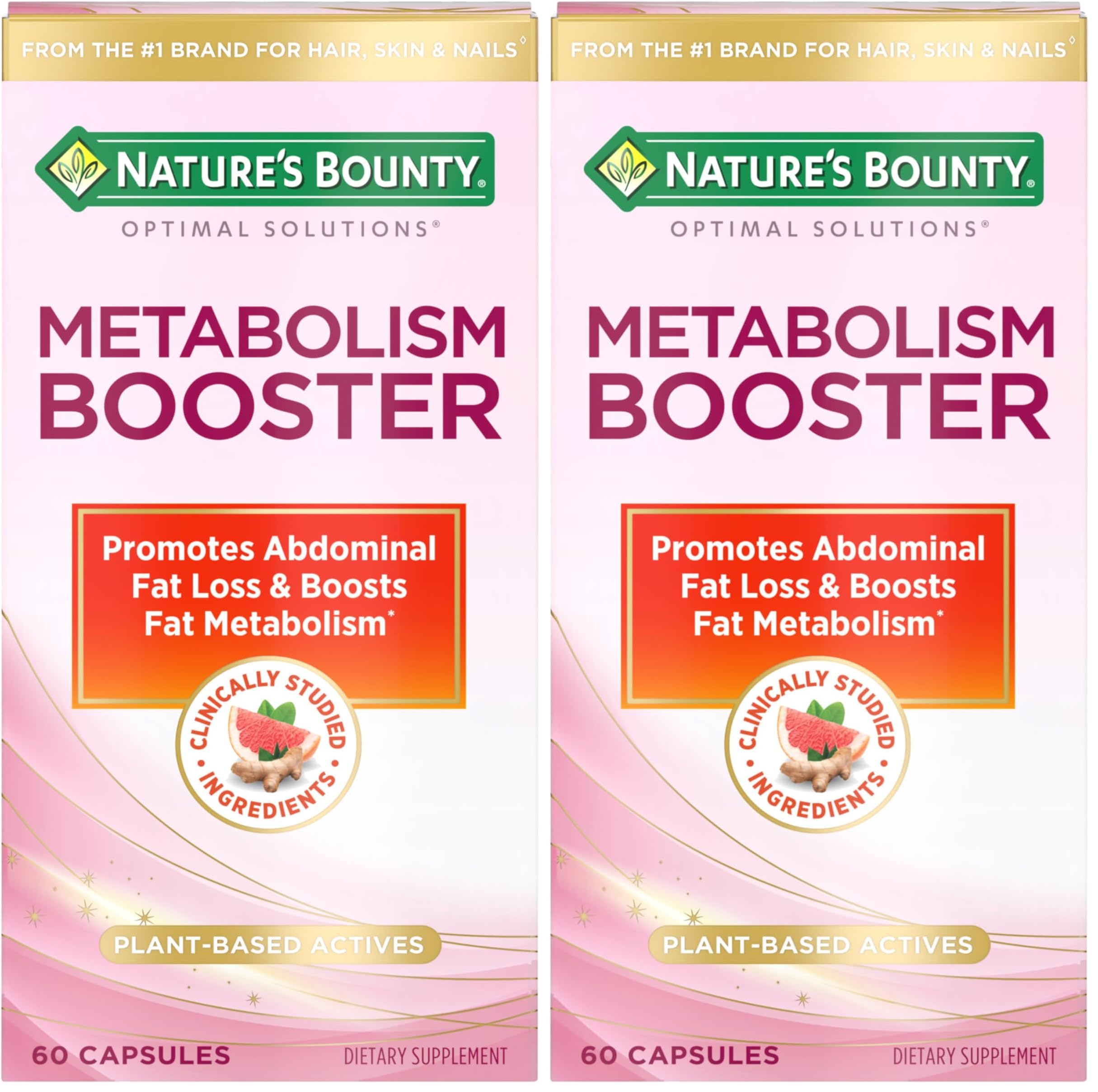 Nature's Bounty Optimal Solutions Metabolism Booster Supplement, Boosts Fat Metabolism, Promotes Abdominal Fat Loss, with Citrus Extracts and Black Ginger, 60 Capsules (Pack of 2) 60 Count (Pack of 2)
