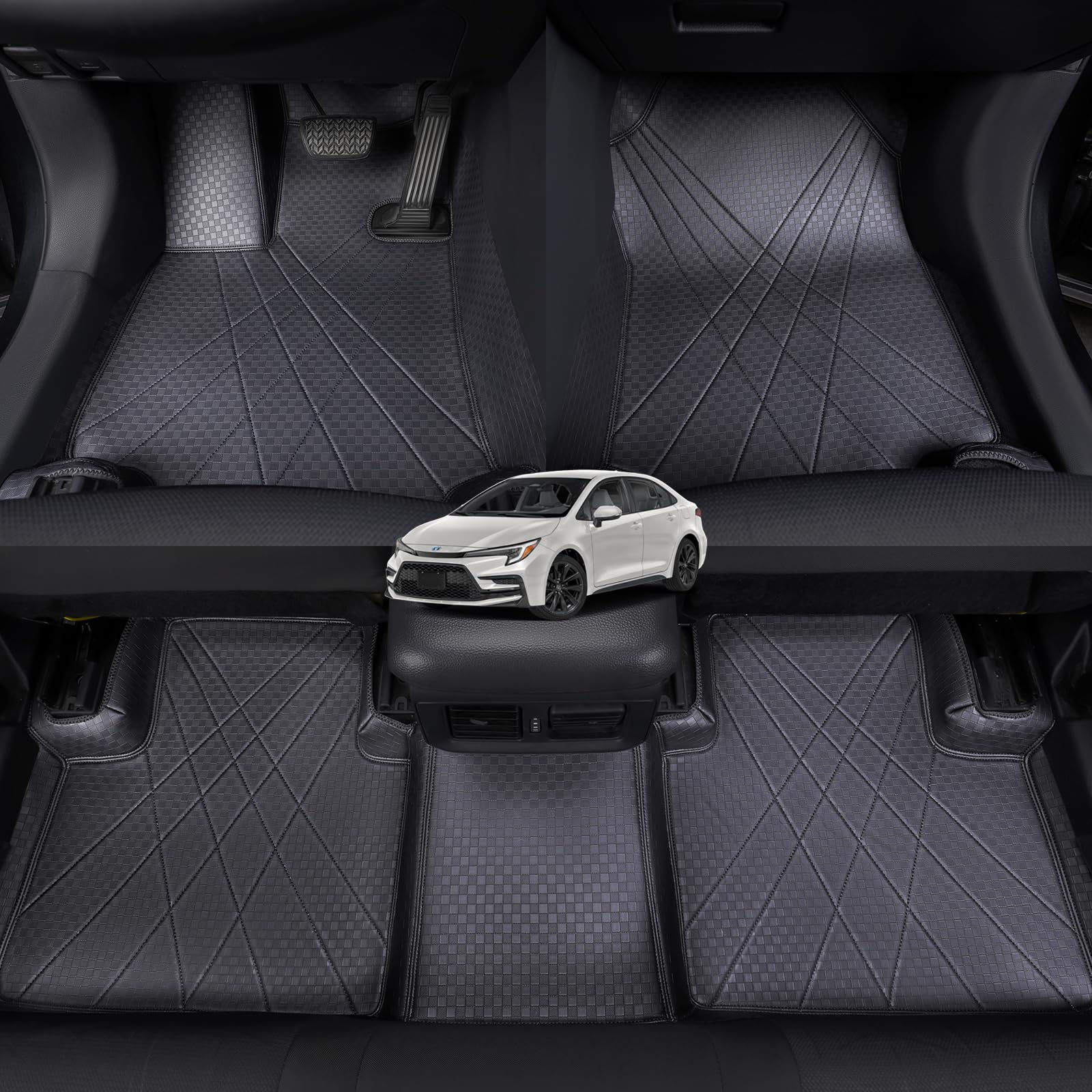 EKR Ensemble complet de tapis de sol Corolla sur mesure pour Toyota Corolla (pas pour les hybrides) 2020, 2021 et 2022 – En similicuir, noir