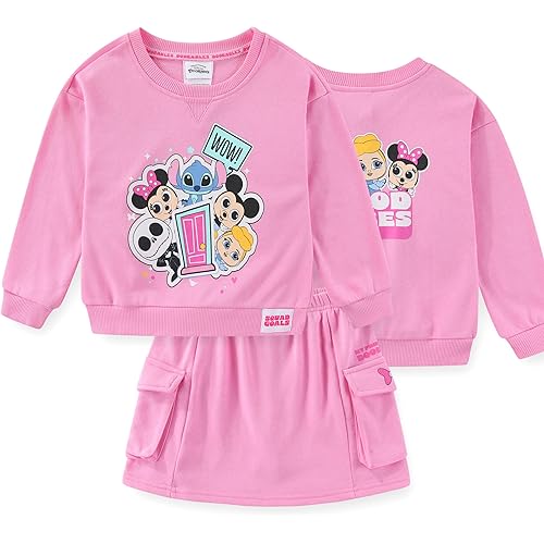 Disney Lilo & Stitch Angel Minnie Mouse Girls French Terry Sweatshirt and Skort Skirt 2 Piece Set for Toddler and Big Kids