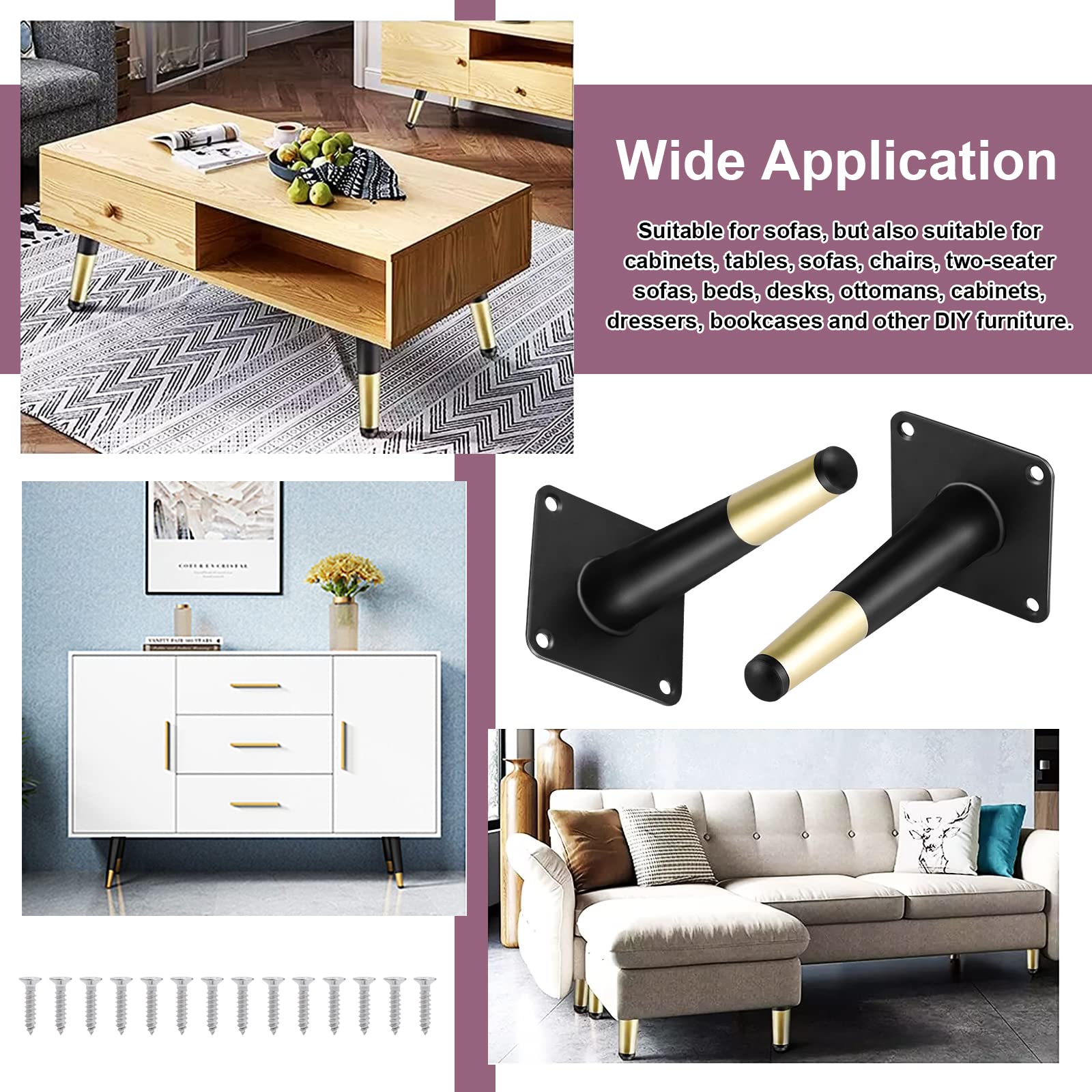 SHEENO 4 PCS Pieds De Meubles En Métal,6' 15cm Pieds De