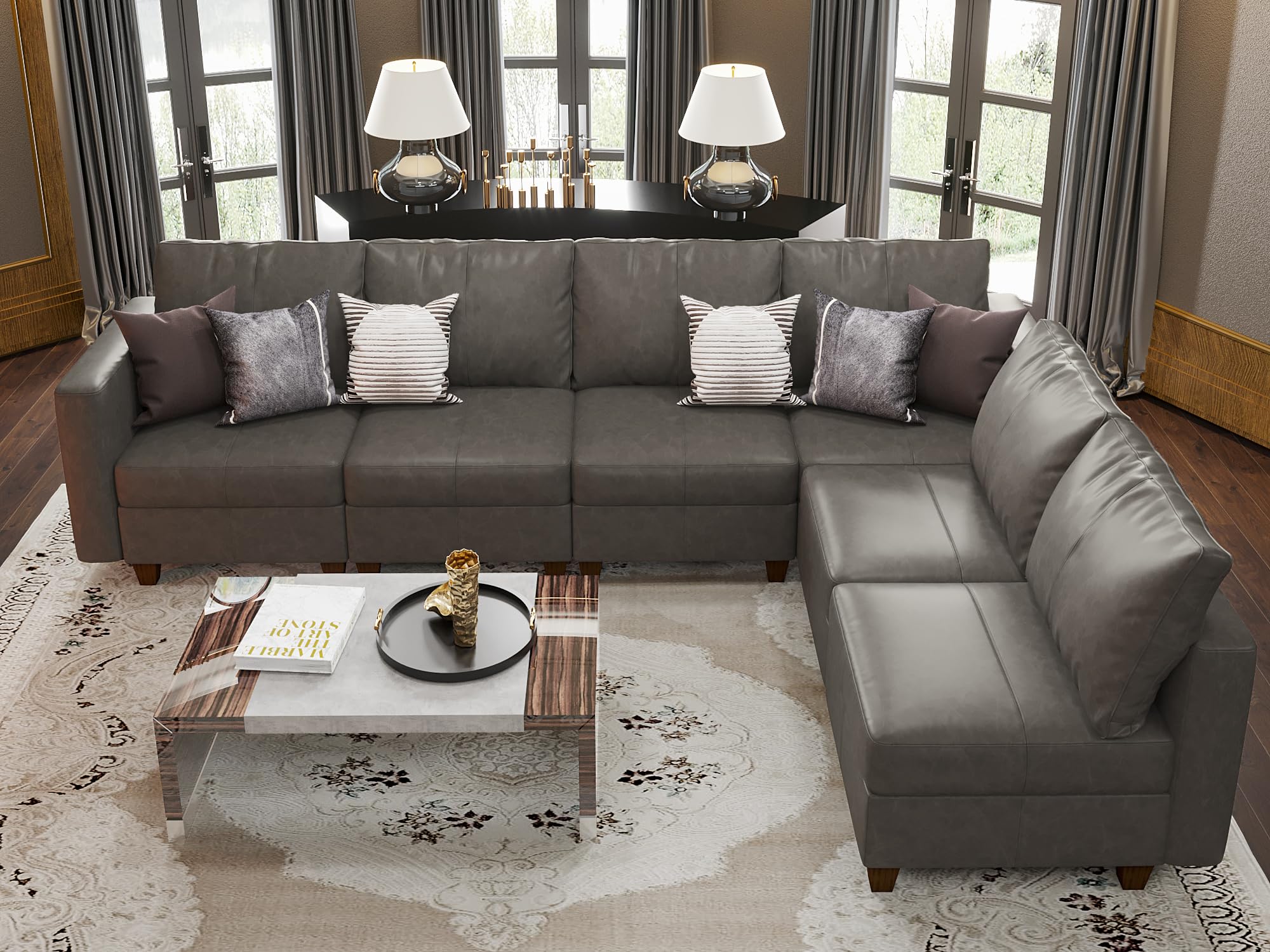 EASE MOOSE Convertible Sectional Sleeper Sofa Bed with Reversible Chaises,Faux Leather Modular Sofa Sectional Couch Modular Couch with Storage