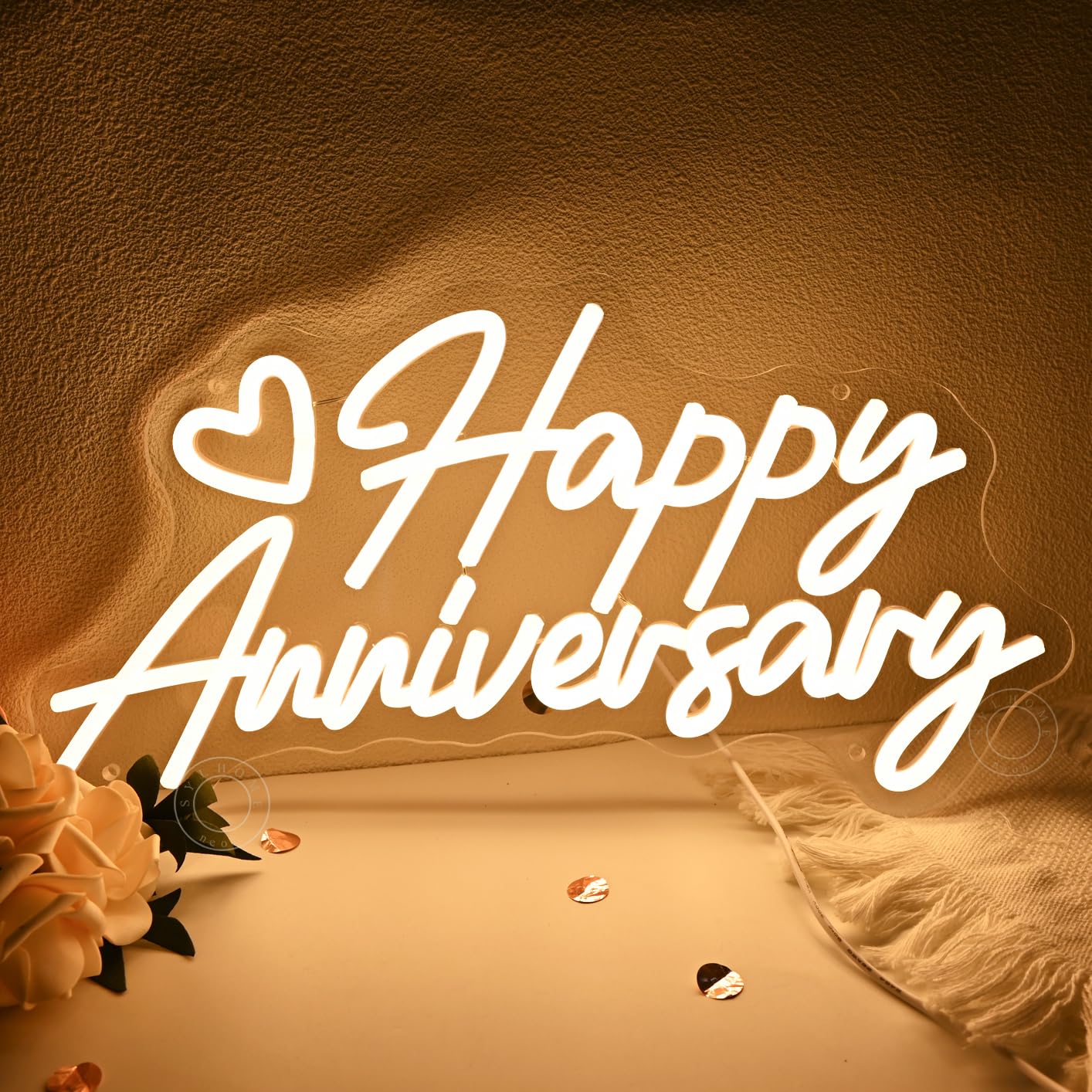 SYLHOME Happy Anniversary Led Neon Light Sign Celebrate Backdrop Wall Decor