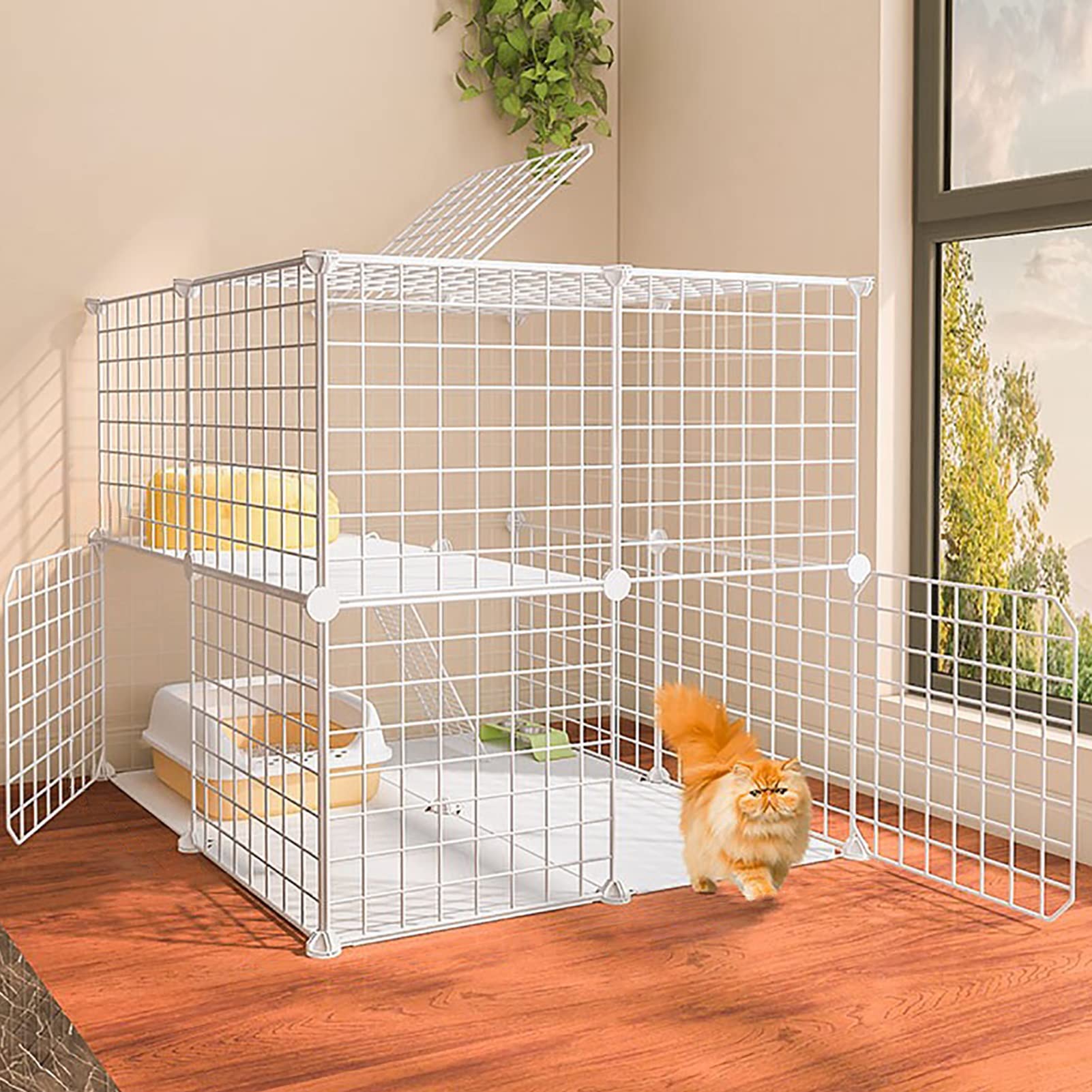 Grand parc amovible pour chatons et chiots, cage d'intérieur modulable avec litière