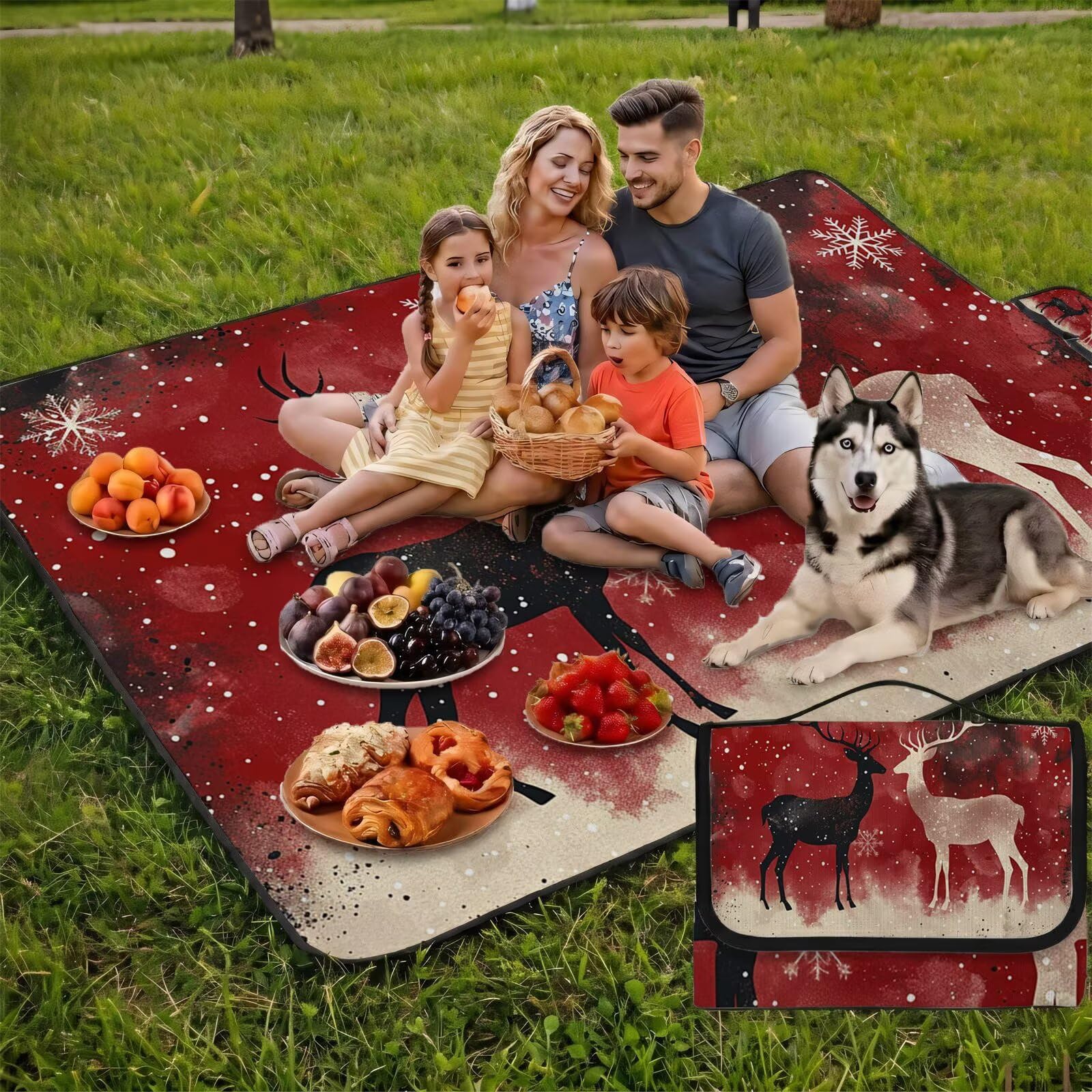 Coperta de Picnic Grande 200x200 cm, Cervo Manta Picnic Impermeable Anti-Sabbia Manta de Playa Pieghevole, Outdoor Picnic Blanket per Spiaggia, Camping, Giardino, Trekking - un animale UZ-940