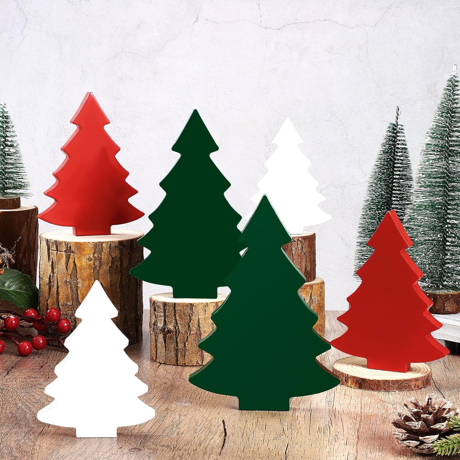 Amazon.com: Qunclay 6 Pieces Wooden Christmas Trees Tabletop Decoration ...