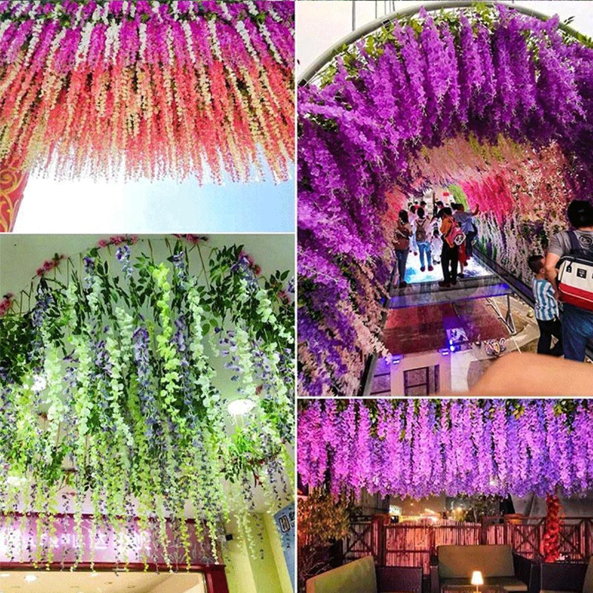 Ghirlanda Di Glicine Artificiale 2 Pezzi - Vite Fiorita In Seta E Plastica, Lunghezza 2 Metri, Rosa/Viola/Bianco Per Decorazioni Casa, Giardino, Matrimoni
