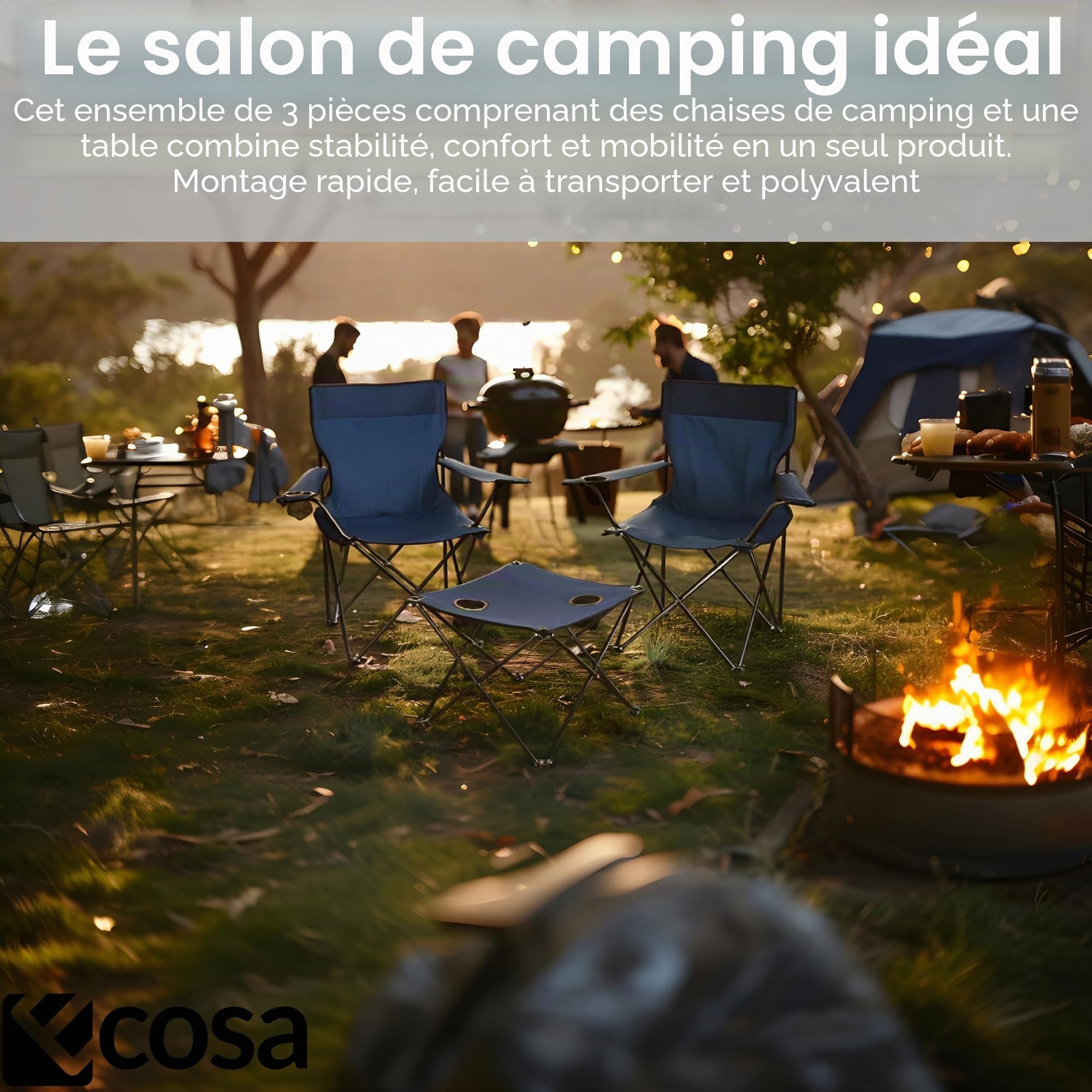 ecosa® Lot de 2 chaises de camping avec table - 2 chaises pliantes et table de camping pliables - Meubles de camping d'extérieur portables avec sac de transport - Jusqu'à 150 kg - Pour camping, jardin