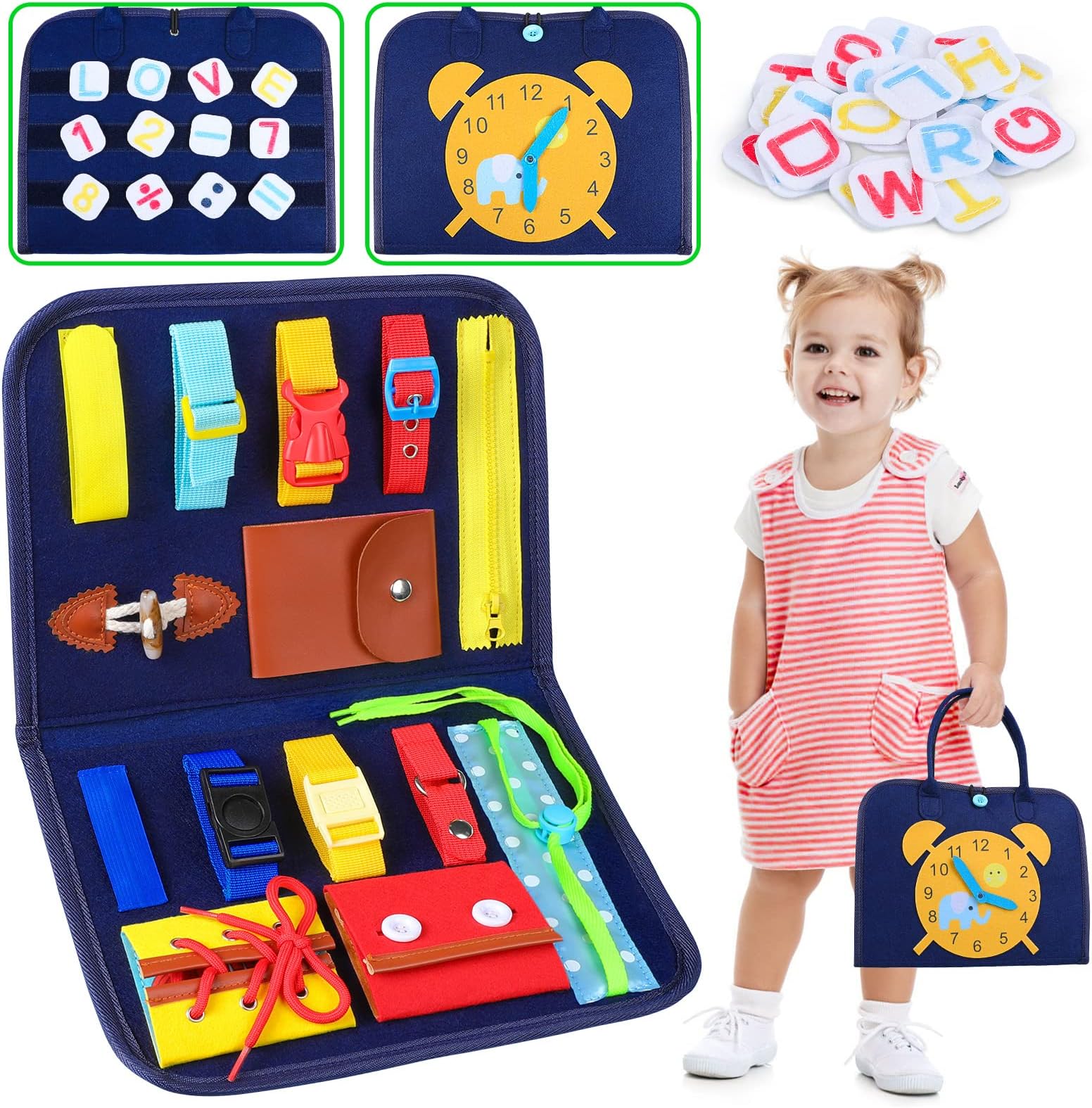 Palmatte Toddlers Busy Board - Montessori Sensory Board for 1-4 Year Old Boys & Girls - Fine Motor Skills & Educational Toys for Toddler Travel