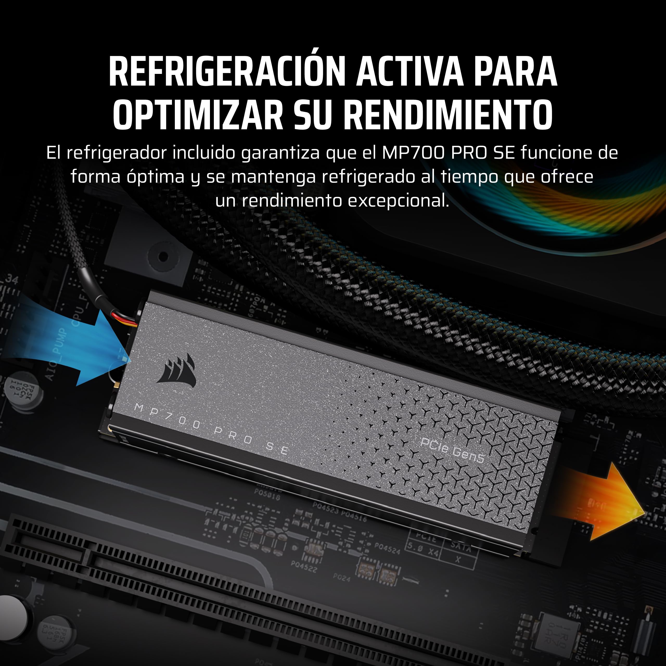 Corsair MP700 Pro SE con Refrigerador de Aire 4 TB PCIe 5.0 x4 NVMe 2.0 M.2 SSD – M.2 2280 – hasta 14.000 MB/s de Lectura Secuencial – 3D TLC NAND de Alta Densidad – Negro