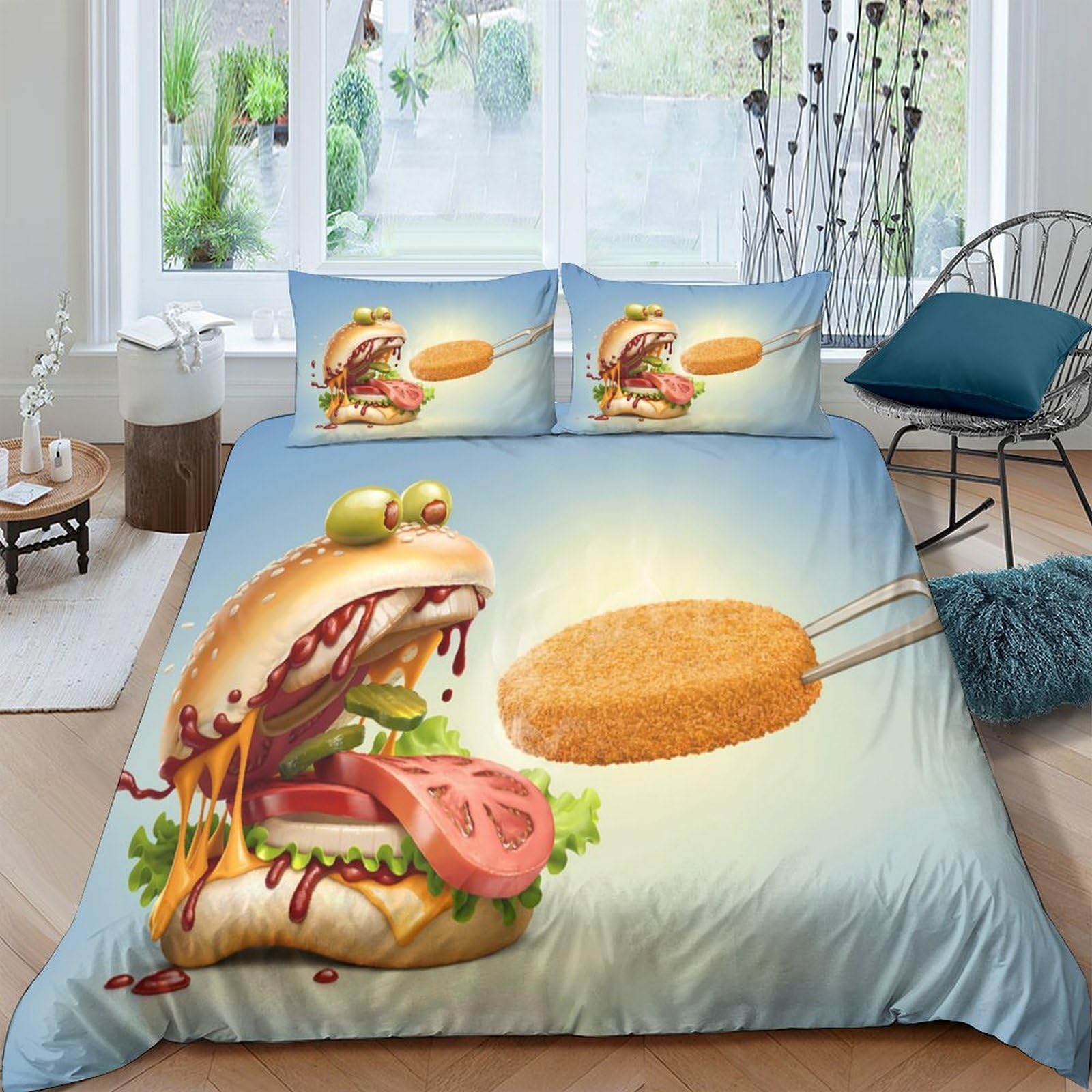 Ctjqhvkz Style-7 3D Printed Cartoon Burger Fitted Sheet Microfiber Soft Breathable Corn Dog Bed Cover For Bedroom Dorm Mattress Protection Decor Single（135X200cm）