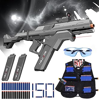 Toy Gun Automatic Sniper Rifle Tactical Vest Toy Foam Blaster with 150 Darts IR and Flashlight Foldable Stock The Shooting Activity Game for Kids Age 8-12 Gifts for Birthday Xmas