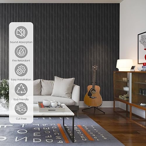 Miniatura 2 de SOCBAZZAR Paneles acústicos de listones de madera para pared y techo, paneles de chapa de madera estriada 3D, 94.5 x 8 pulgadas cada panel de pared