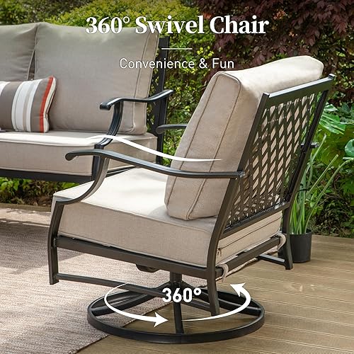 Miniatura 8 de Juego de muebles de patio al aire libre de 7 piezas, moderno juego de conversación de patio exterior con cojín extra grueso de 5.75 pulgadas para