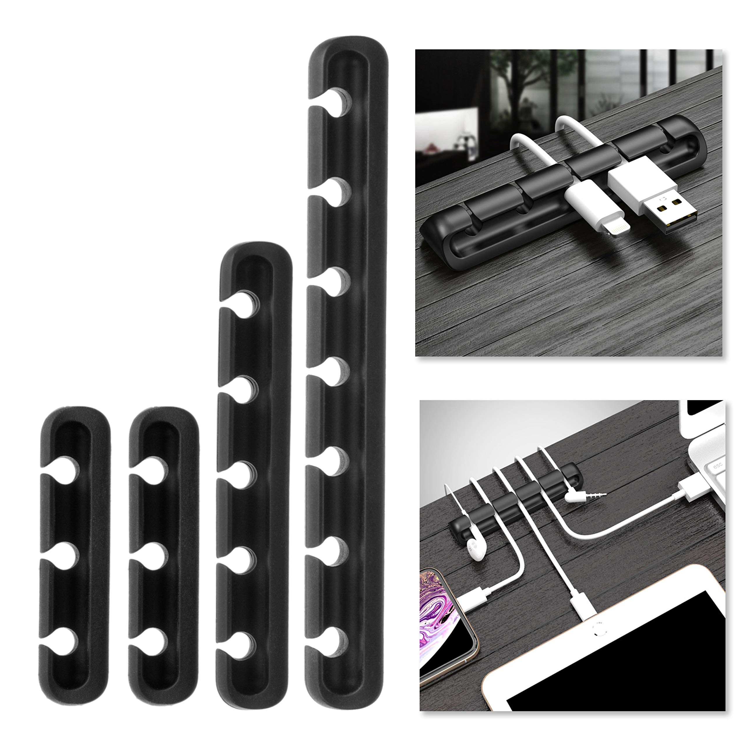 Cable Holders - 4X Wire Organizer Clips -for Desk Charging - Self- Adhesive - Organize Charging USB Cables, Power Cords, Wire - PC, Smartphone, Desktops, Laptops Cables