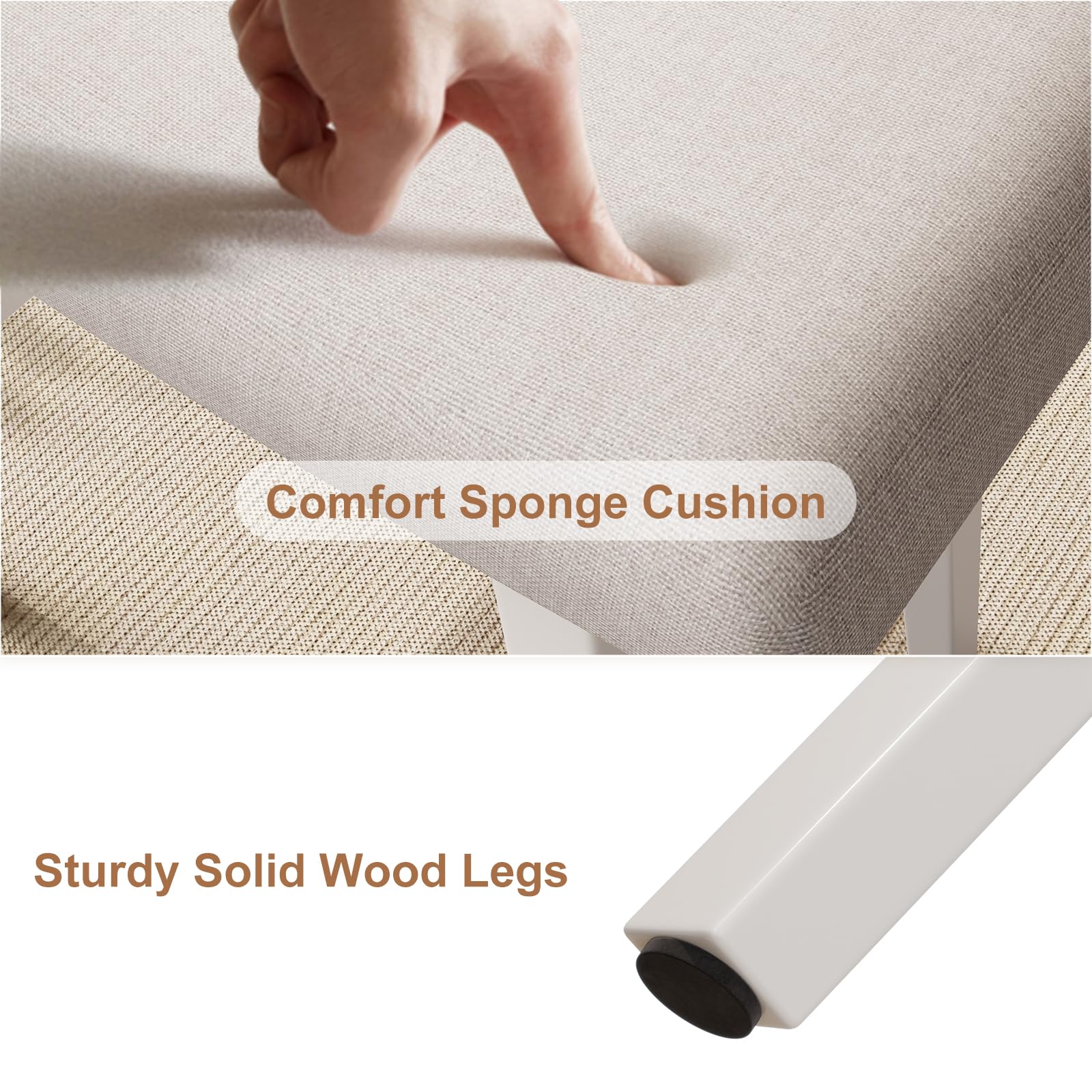 Taburete de tocador pequeño de madera maciza con cojín de sillín, asiento de esponja de alto rebote, silla de maquillaje de fácil montaje, reposapiés para dormitorio, entrada, blanco 5