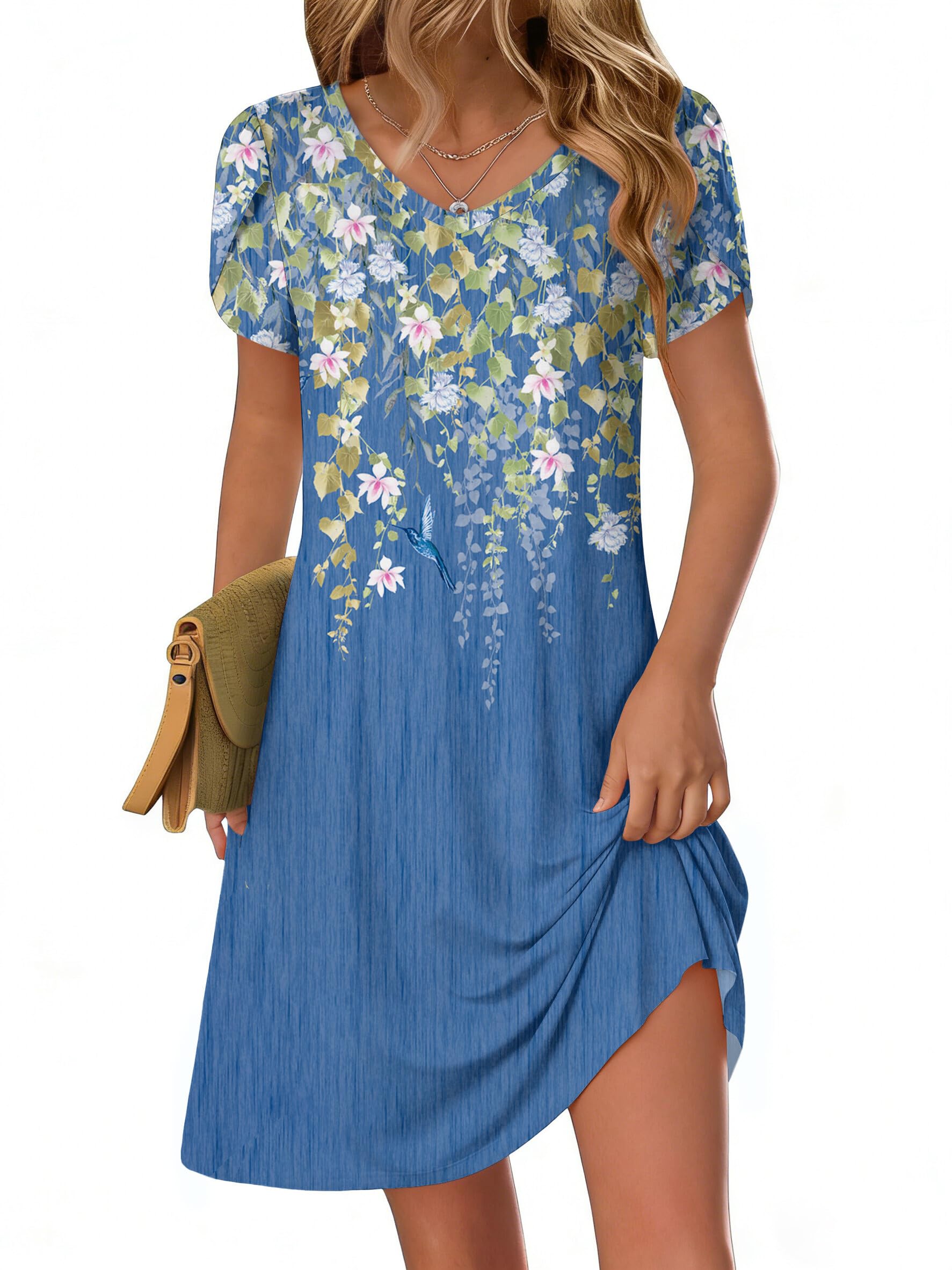 Zeagoo Womens Summer A-Line Dress with Pockets Mini Short Sleeve Dresses Flowy Beach Swing Dress 2026 Vacation Travel