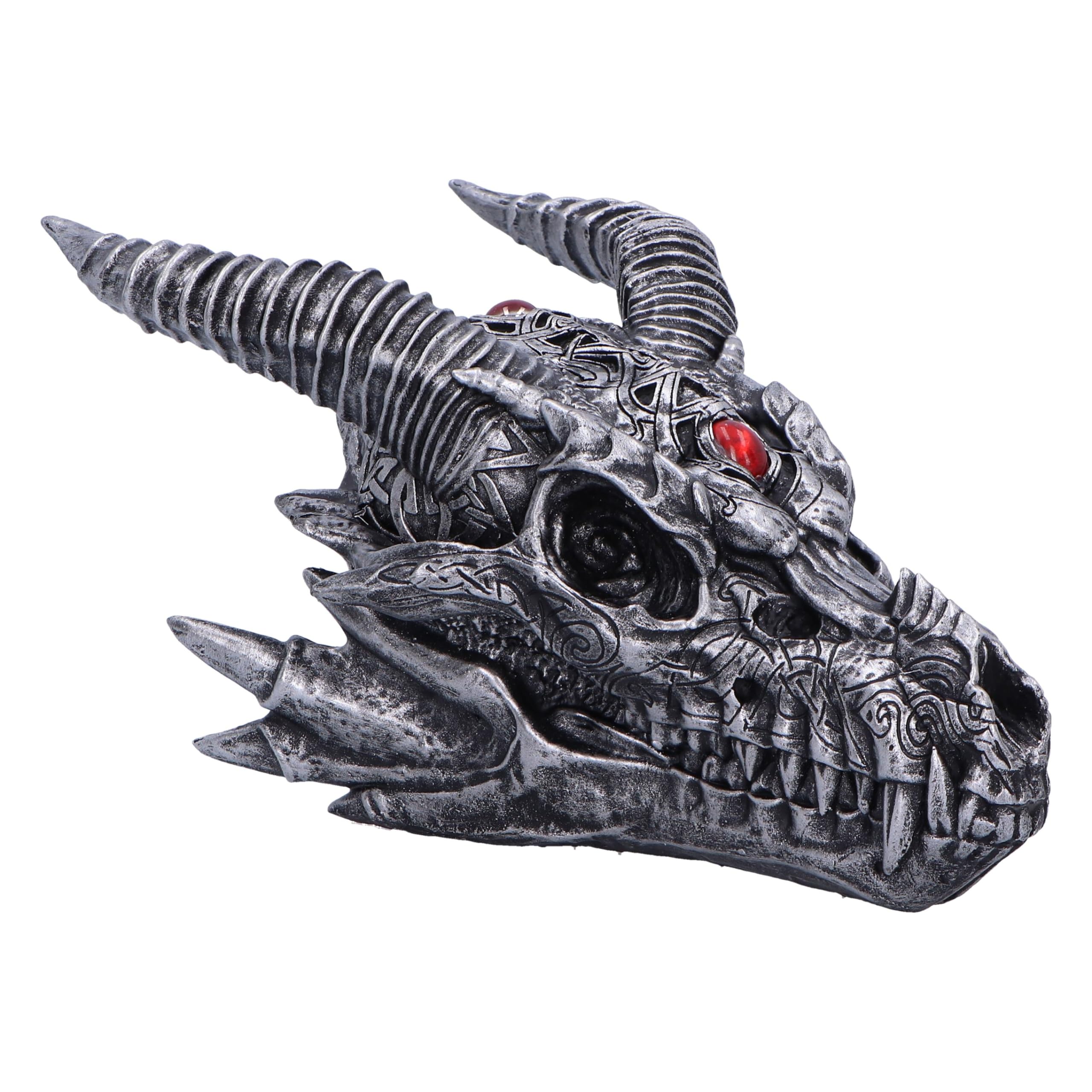 Nemesis Now Tribal Flame Dragon Skull Ornament 11cm – Silver Resin Fantasy Gothic Display Figurine