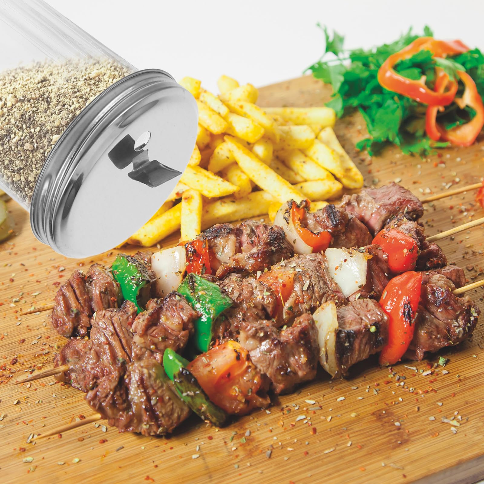 CANIGHT Botes de Especias con Tapa de Acero Inoxidable Set de 4 de Vidrio Transparente de 330ml Ligero y Fácil de Transportar para Cocina